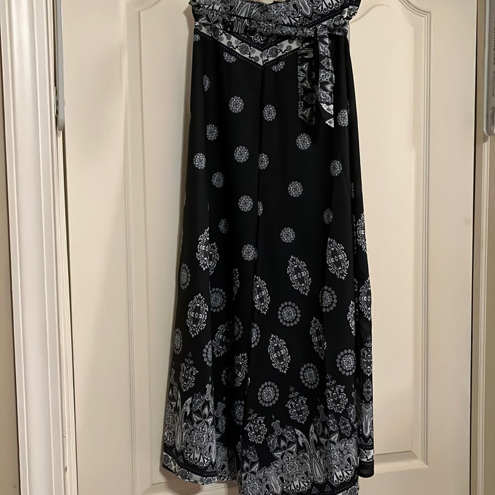 Black flared skirt with white medallions